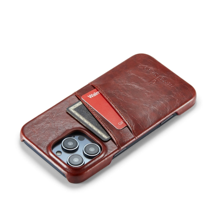 For iPhone 16 Pro Max Fierre Shann Retro Oil Wax Texture Card Slots PU Leather Phone Case