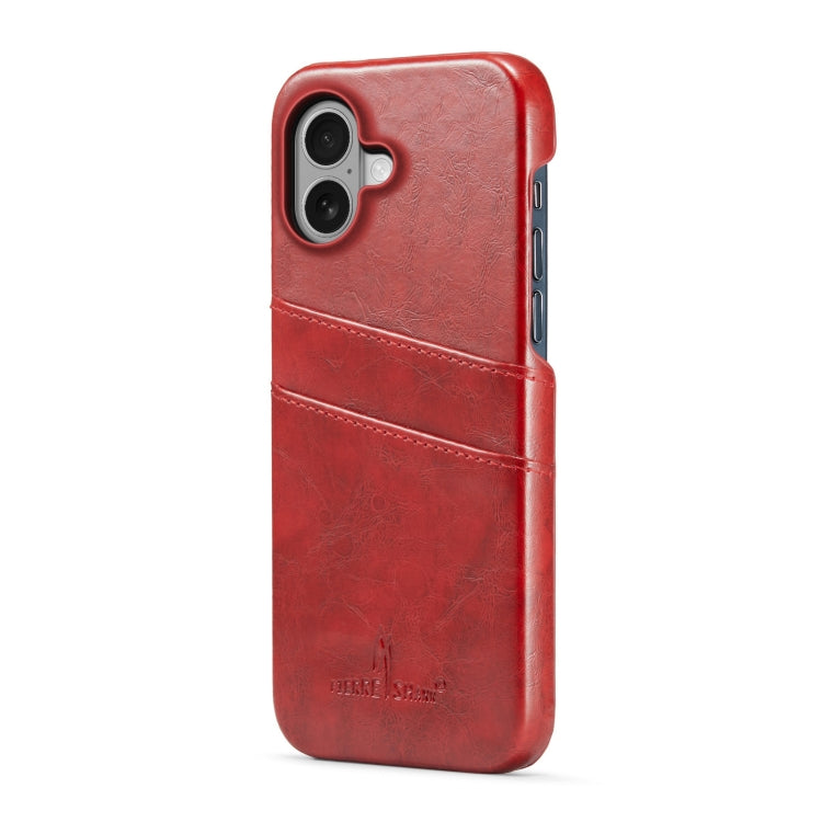 For iPhone 16 Plus Fierre Shann Retro Oil Wax Texture Card Slots PU Leather Phone Case