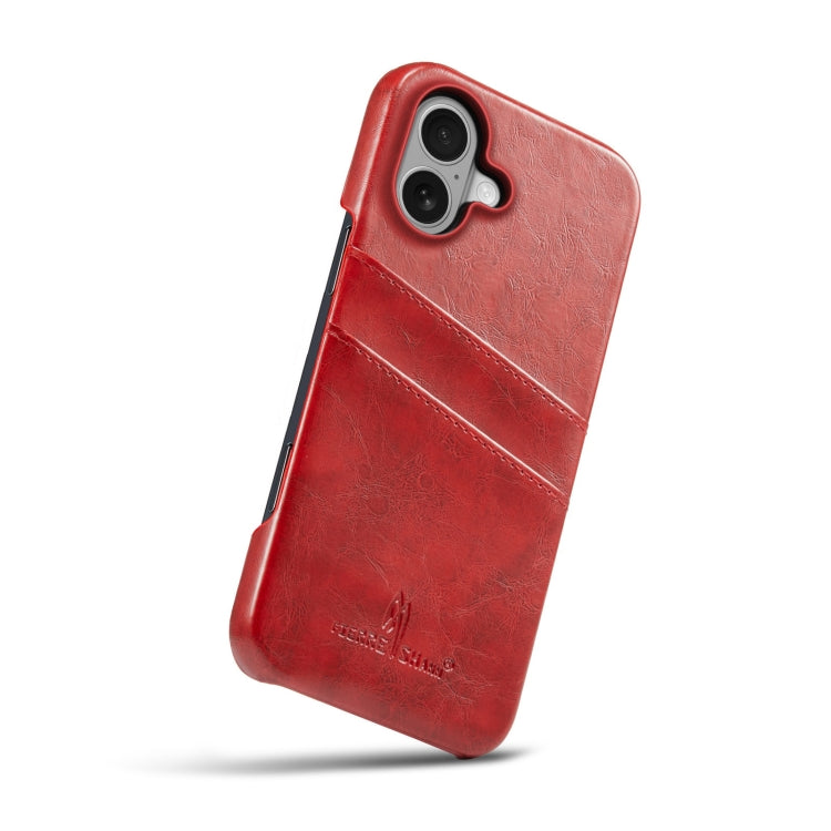 For iPhone 16 Plus Fierre Shann Retro Oil Wax Texture Card Slots PU Leather Phone Case