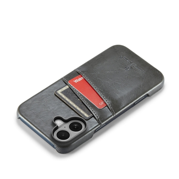 For iPhone 16 Plus Fierre Shann Retro Oil Wax Texture Card Slots PU Leather Phone Case