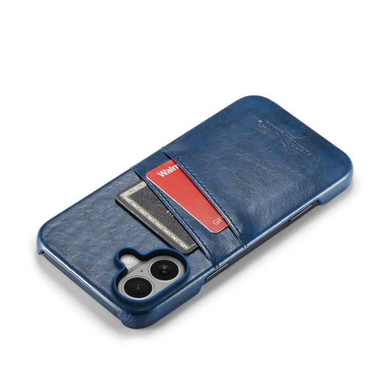 For iPhone 16 Plus Fierre Shann Retro Oil Wax Texture Card Slots PU Leather Phone Case