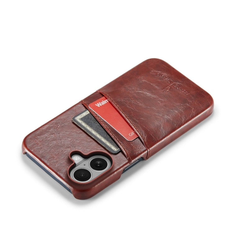 For iPhone 16 Plus Fierre Shann Retro Oil Wax Texture Card Slots PU Leather Phone Case