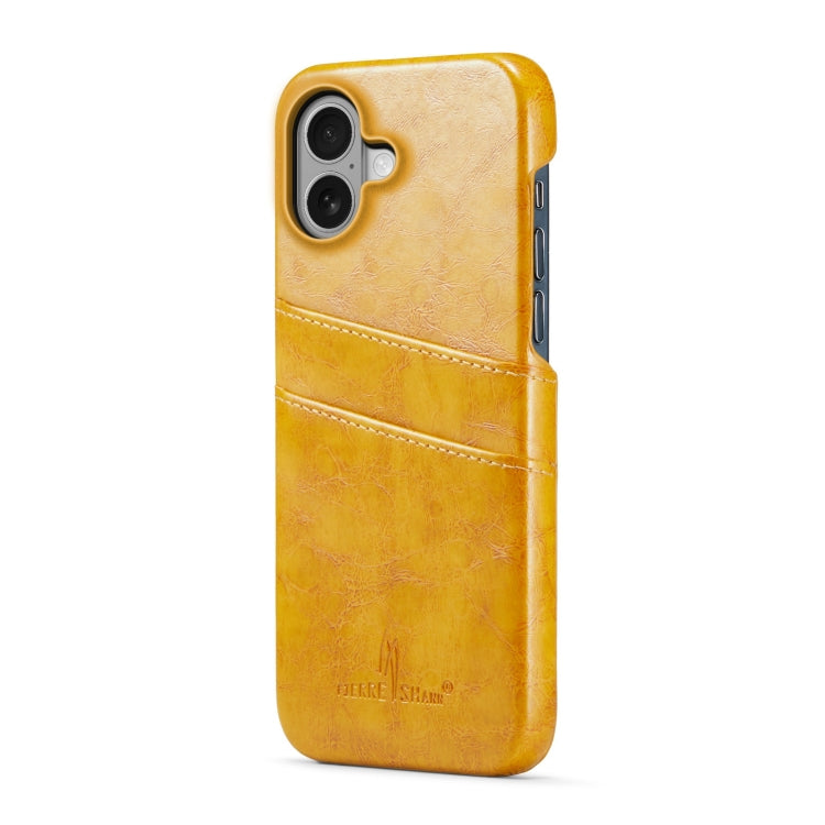 For iPhone 16 Fierre Shann Retro Oil Wax Texture Card Slots PU Leather Phone Case