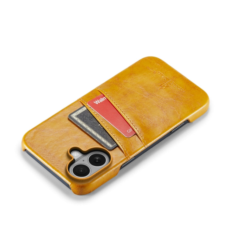 For iPhone 16 Fierre Shann Retro Oil Wax Texture Card Slots PU Leather Phone Case