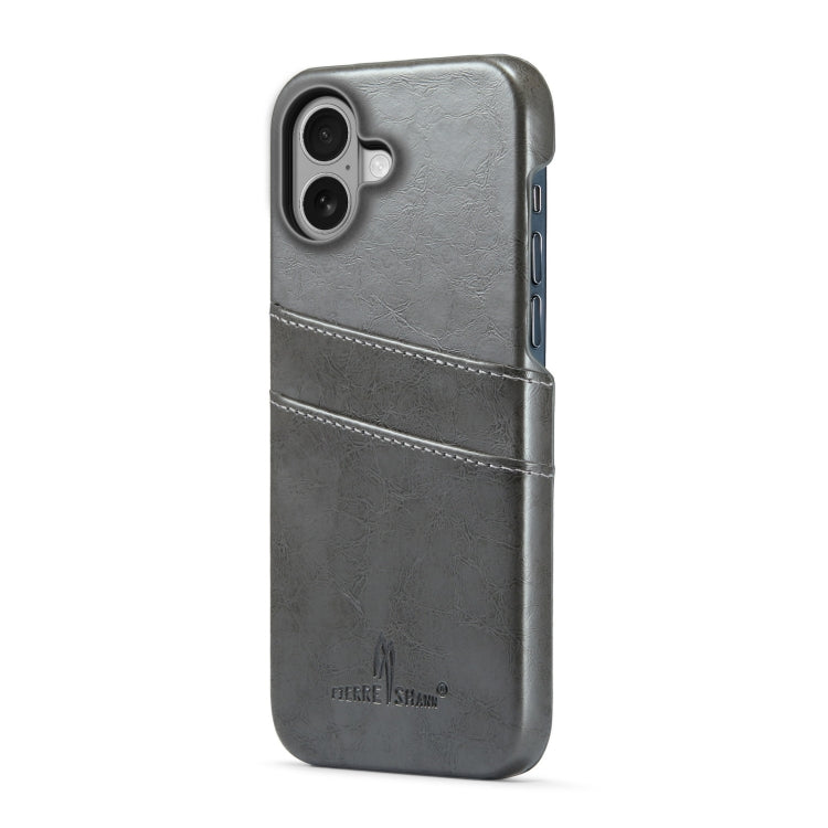 For iPhone 16 Fierre Shann Retro Oil Wax Texture Card Slots PU Leather Phone Case