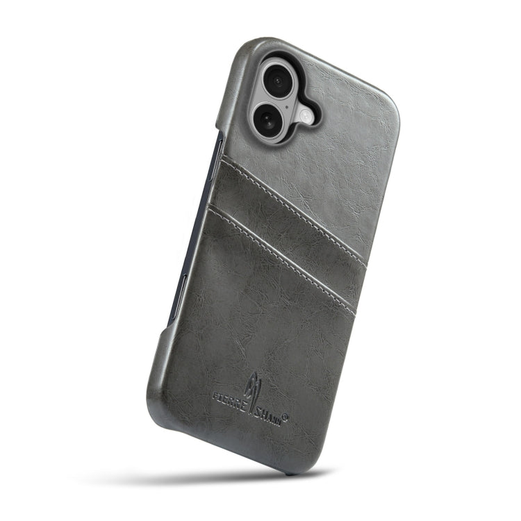 For iPhone 16 Fierre Shann Retro Oil Wax Texture Card Slots PU Leather Phone Case