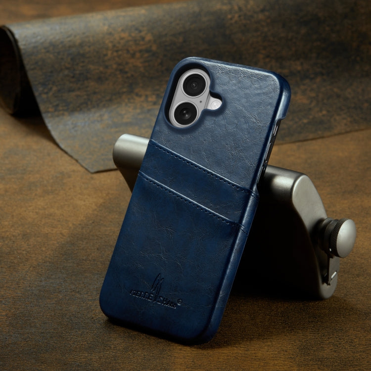 For iPhone 16 Fierre Shann Retro Oil Wax Texture Card Slots PU Leather Phone Case
