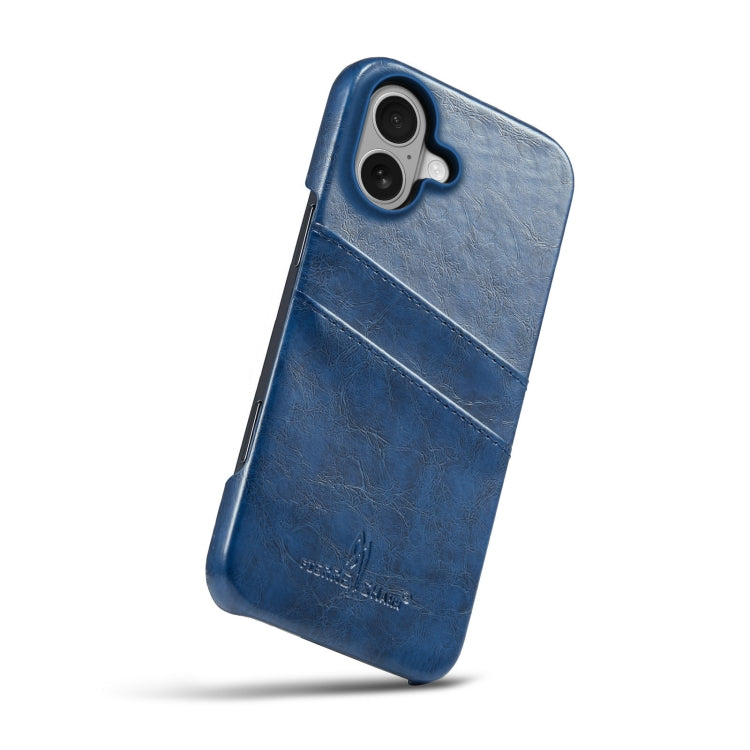 For iPhone 16 Fierre Shann Retro Oil Wax Texture Card Slots PU Leather Phone Case