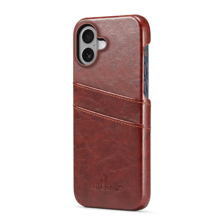 For iPhone 16 Fierre Shann Retro Oil Wax Texture Card Slots PU Leather Phone Case