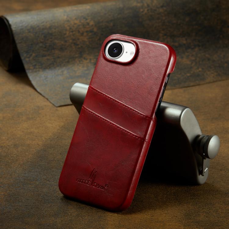 For iPhone 17e / 16e Fierre Shann Retro Oil Wax Texture Card Slots PU Leather Phone Case