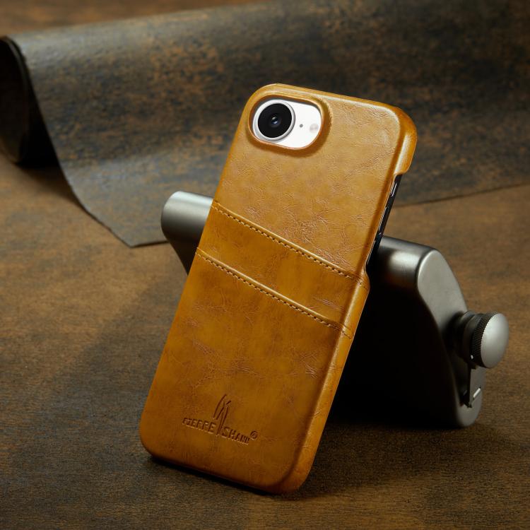 For iPhone 17e / 16e Fierre Shann Retro Oil Wax Texture Card Slots PU Leather Phone Case