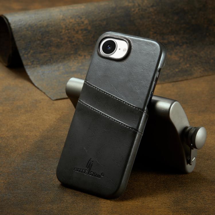 For iPhone 17e / 16e Fierre Shann Retro Oil Wax Texture Card Slots PU Leather Phone Case