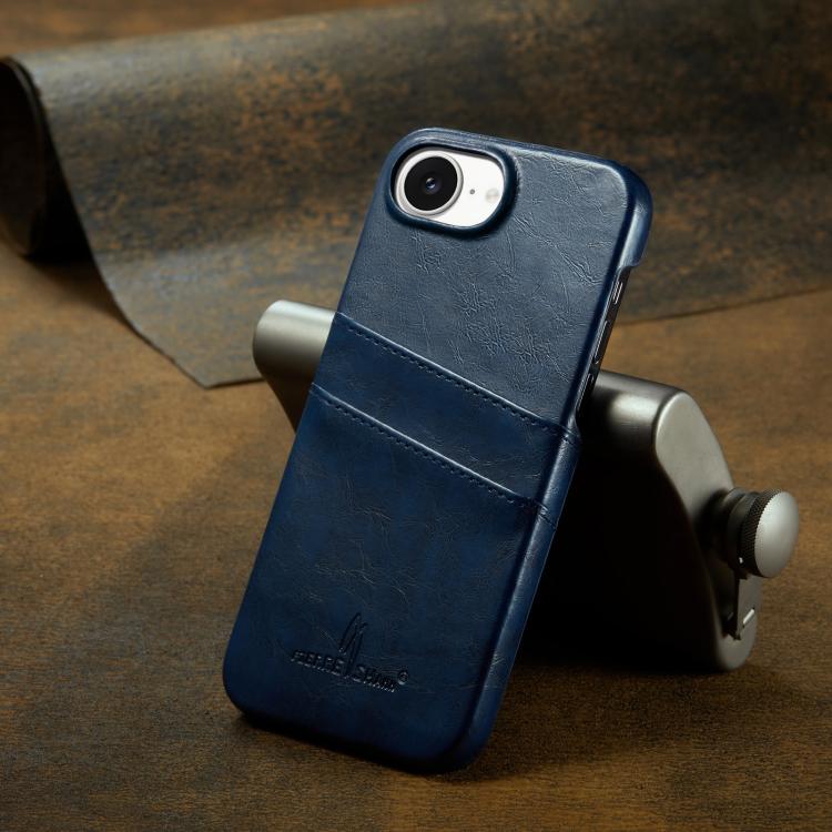 For iPhone 17e / 16e Fierre Shann Retro Oil Wax Texture Card Slots PU Leather Phone Case