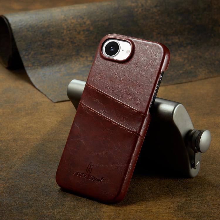 For iPhone 17e / 16e Fierre Shann Retro Oil Wax Texture Card Slots PU Leather Phone Case