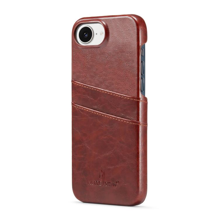 For iPhone 17e / 16e Fierre Shann Retro Oil Wax Texture Card Slots PU Leather Phone Case