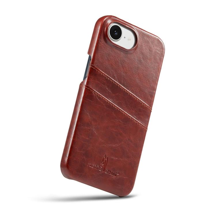 For iPhone 17e / 16e Fierre Shann Retro Oil Wax Texture Card Slots PU Leather Phone Case