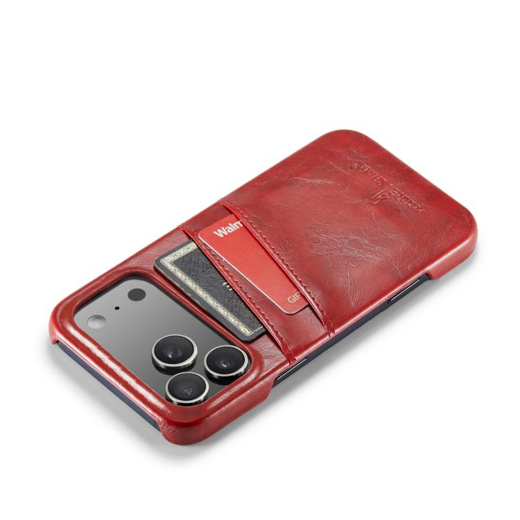 For iPhone 17 Pro Max Fierre Shann Retro Oil Wax Texture Card Slots PU Leather Phone Case