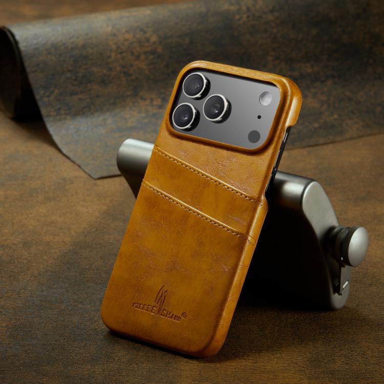 For iPhone 17 Pro Max Fierre Shann Retro Oil Wax Texture Card Slots PU Leather Phone Case