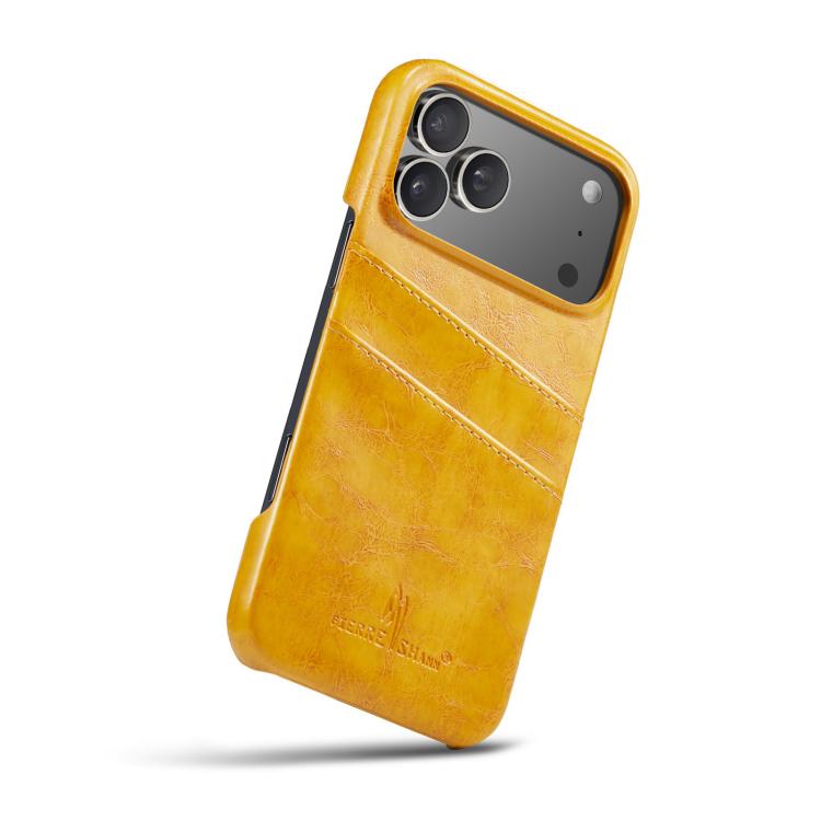 For iPhone 17 Pro Max Fierre Shann Retro Oil Wax Texture Card Slots PU Leather Phone Case