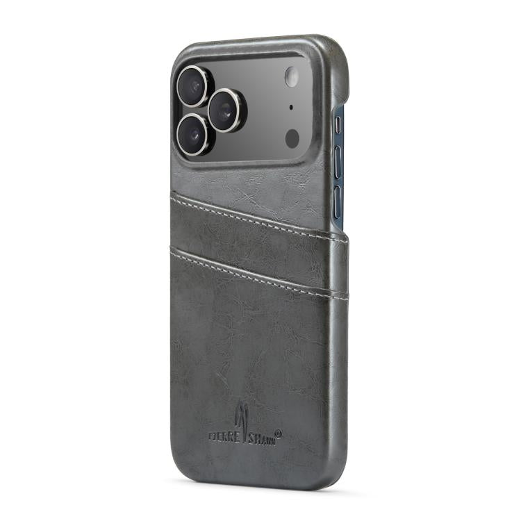 For iPhone 17 Pro Max Fierre Shann Retro Oil Wax Texture Card Slots PU Leather Phone Case
