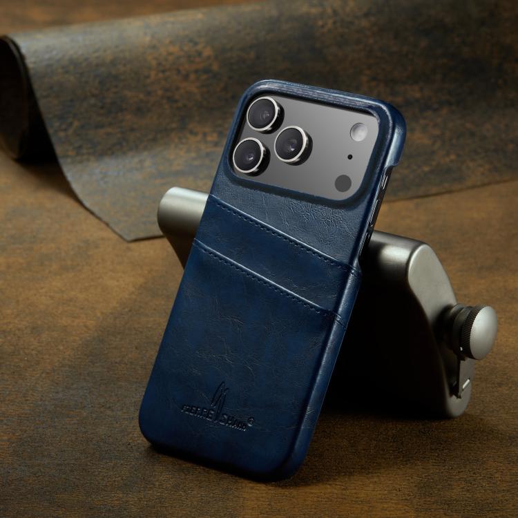 For iPhone 17 Pro Max Fierre Shann Retro Oil Wax Texture Card Slots PU Leather Phone Case