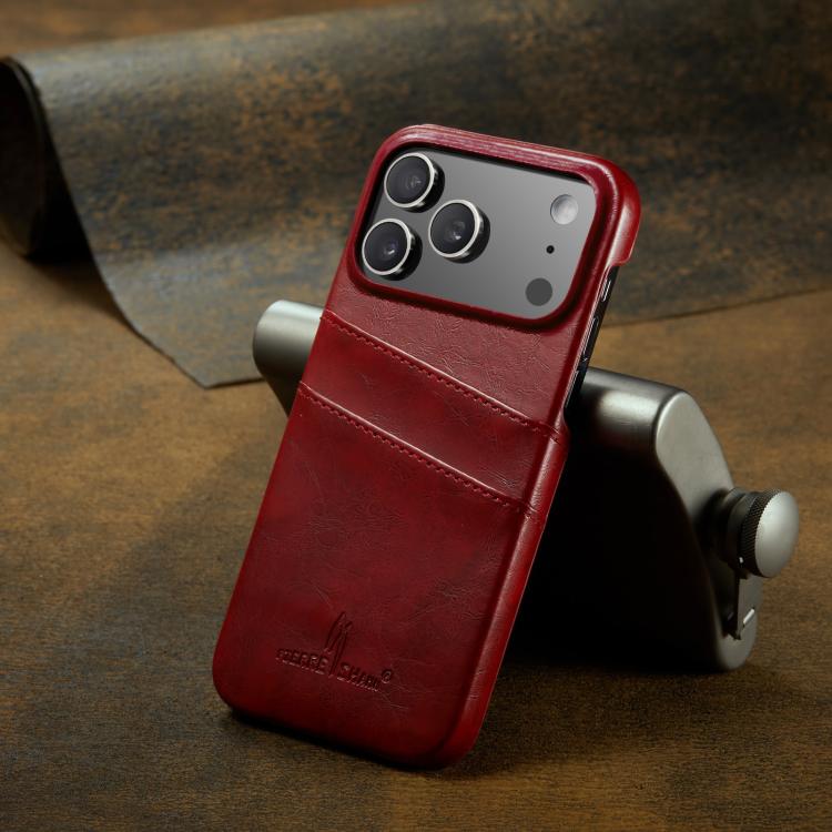 For iPhone 17 Pro Fierre Shann Retro Oil Wax Texture Card Slots PU Leather Phone Case