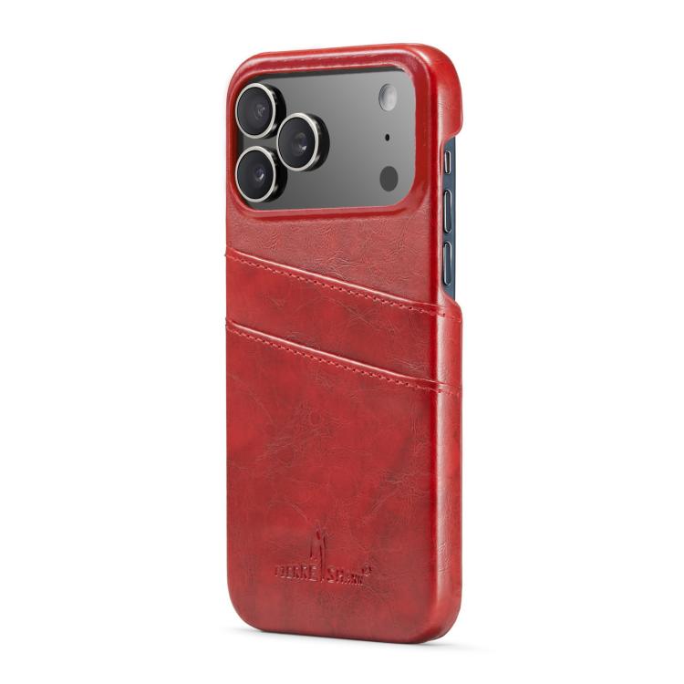For iPhone 17 Pro Fierre Shann Retro Oil Wax Texture Card Slots PU Leather Phone Case