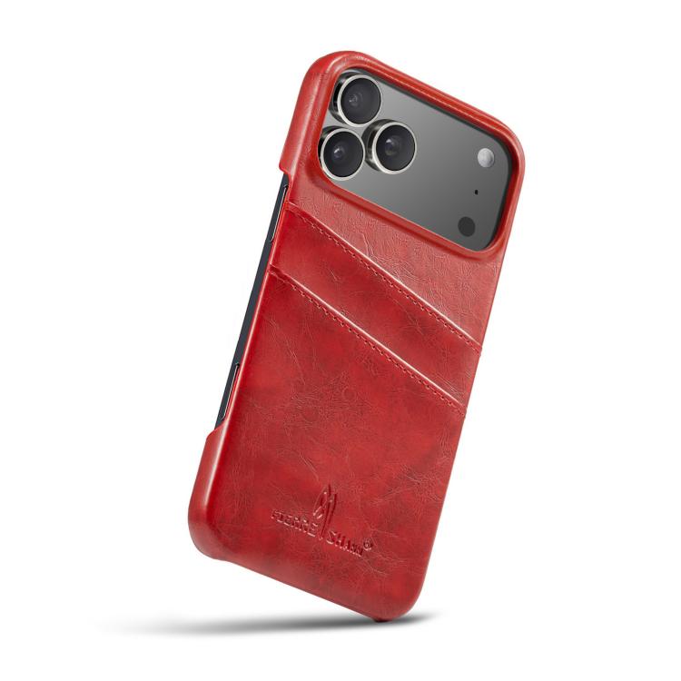 For iPhone 17 Pro Fierre Shann Retro Oil Wax Texture Card Slots PU Leather Phone Case