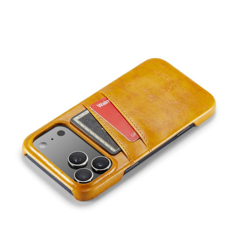 For iPhone 17 Pro Fierre Shann Retro Oil Wax Texture Card Slots PU Leather Phone Case