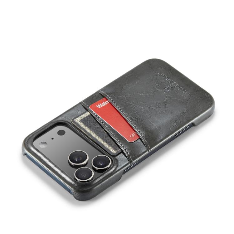 For iPhone 17 Pro Fierre Shann Retro Oil Wax Texture Card Slots PU Leather Phone Case