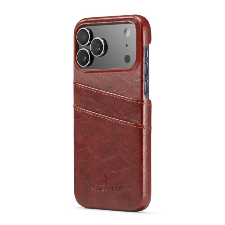 For iPhone 17 Pro Fierre Shann Retro Oil Wax Texture Card Slots PU Leather Phone Case