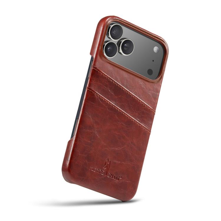 For iPhone 17 Pro Fierre Shann Retro Oil Wax Texture Card Slots PU Leather Phone Case