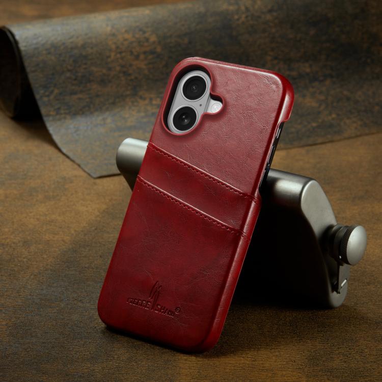 For iPhone 17 Fierre Shann Retro Oil Wax Texture Card Slots PU Leather Phone Case