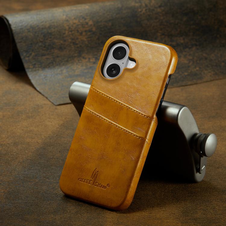 For iPhone 17 Fierre Shann Retro Oil Wax Texture Card Slots PU Leather Phone Case
