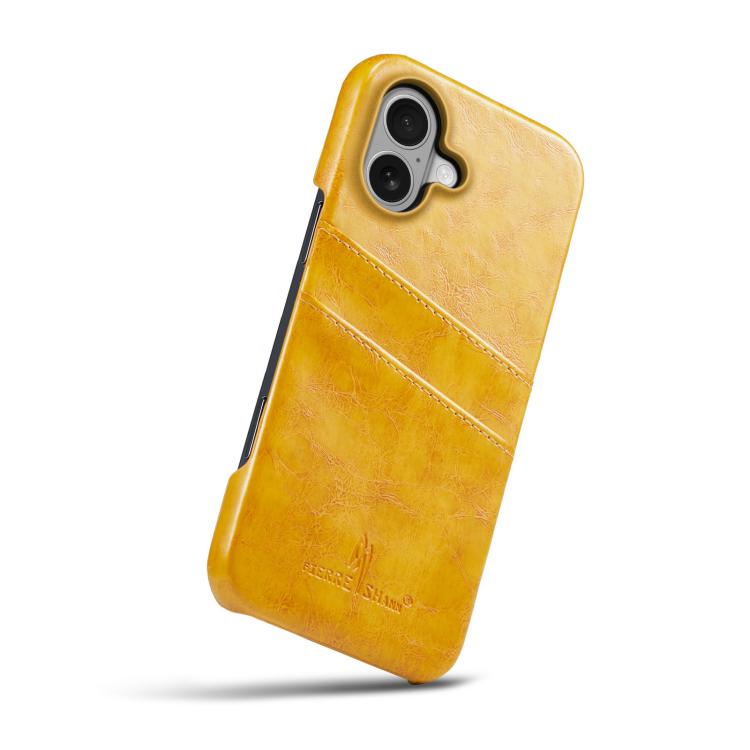 For iPhone 17 Fierre Shann Retro Oil Wax Texture Card Slots PU Leather Phone Case