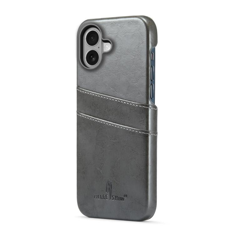 For iPhone 17 Fierre Shann Retro Oil Wax Texture Card Slots PU Leather Phone Case