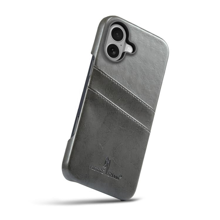 For iPhone 17 Fierre Shann Retro Oil Wax Texture Card Slots PU Leather Phone Case