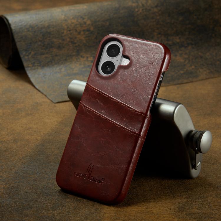 For iPhone 17 Fierre Shann Retro Oil Wax Texture Card Slots PU Leather Phone Case