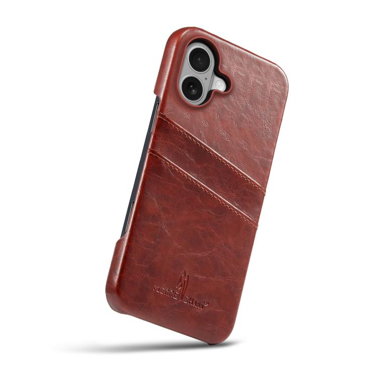For iPhone 17 Fierre Shann Retro Oil Wax Texture Card Slots PU Leather Phone Case
