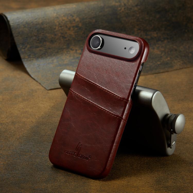For iPhone Air Fierre Shann Retro Oil Wax Texture Card Slots PU Leather Phone Case