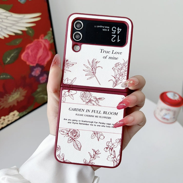 For Samsung Galaxy Z Flip4 Sketch Flower Pattern Phone Case - Rose