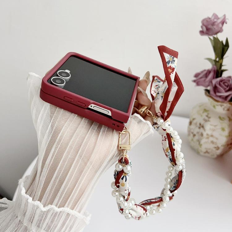 For Samsung Galaxy Z Flip7 5G Sketch Flower Pattern Phone Case with Scarf Bracelet - Rose