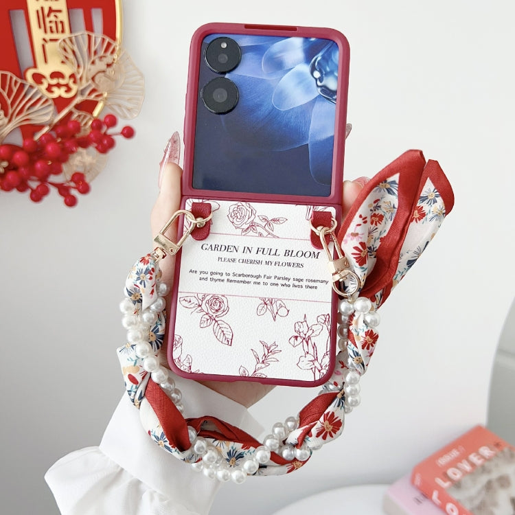 For Xiaomi Mix Flip Sketch Flower Pattern Phone Case with Scarf Bracelet - Rose