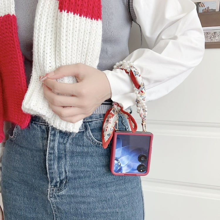 For Xiaomi Mix Flip Sketch Flower Pattern Phone Case with Scarf Bracelet - Rose