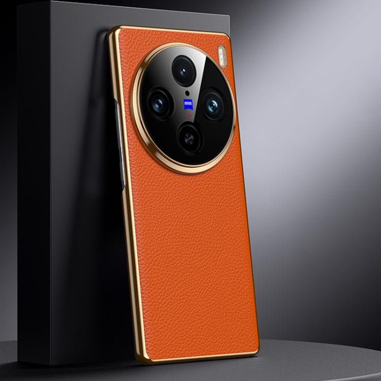 For vivo X100 Genuine Leather PC Phone Case