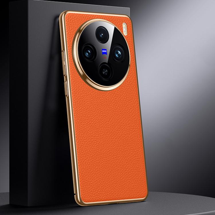 For vivo X100s Genuine Leather PC Phone Case