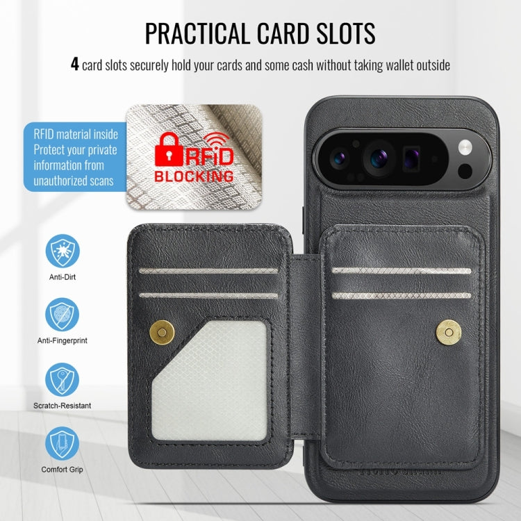 For Google Pixel 9 Pro XL Fierre Shann Cowhide Horizontal Flip Magnetic Card Holder Phone Case