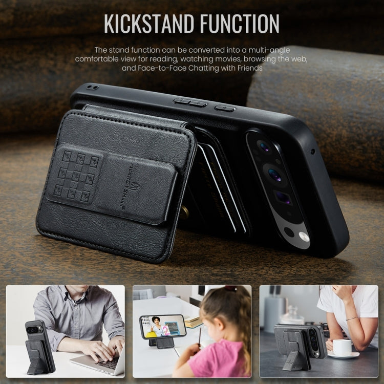 For Google Pixel 9 Pro XL Fierre Shann Cowhide Horizontal Flip Magnetic Card Holder Phone Case