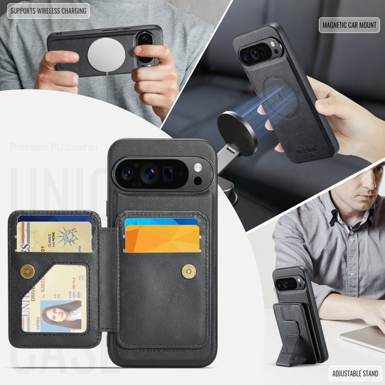 For Google Pixel 9 Pro XL Fierre Shann Cowhide Horizontal Flip Magnetic Card Holder Phone Case