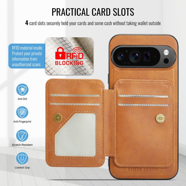 For Google Pixel 9 Pro XL Fierre Shann Cowhide Horizontal Flip Magnetic Card Holder Phone Case